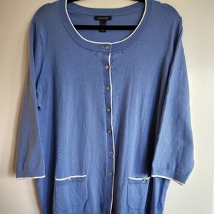 Lands' End 1X Blue and White Cardigan Sweater EUC
